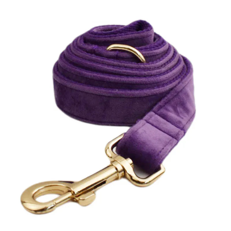 Luxury Velvet Pet Collar and Leash Set with Custom Engraving