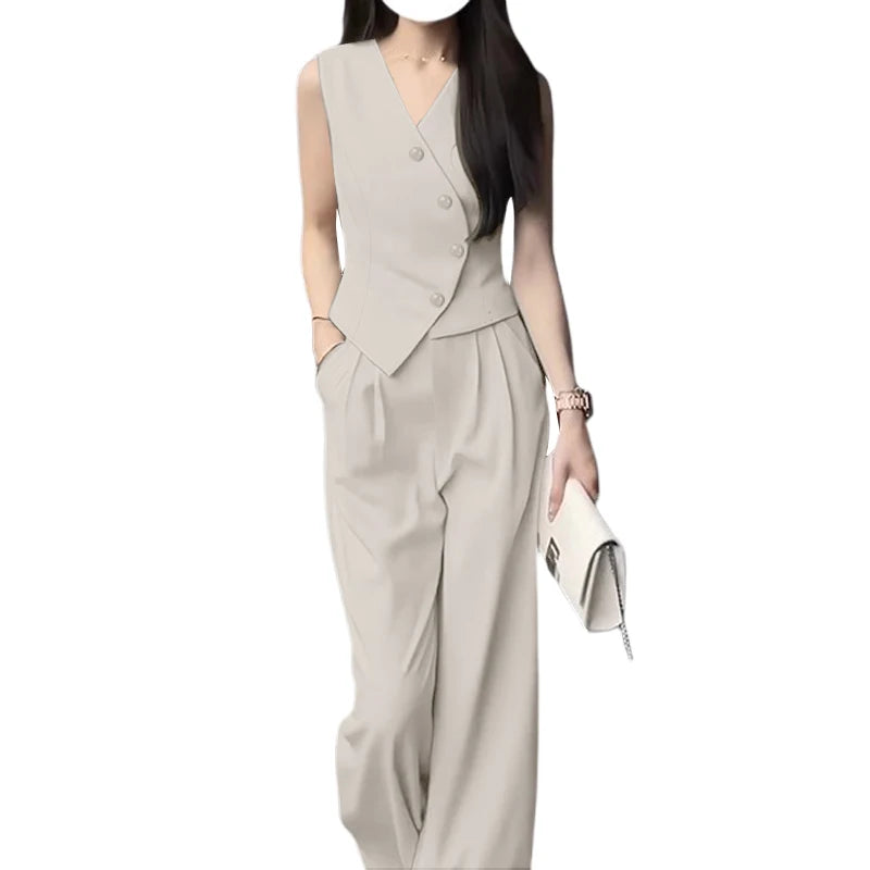 ZANZEA Summer Sleeveless Tops and Wide Leg Trousers Set