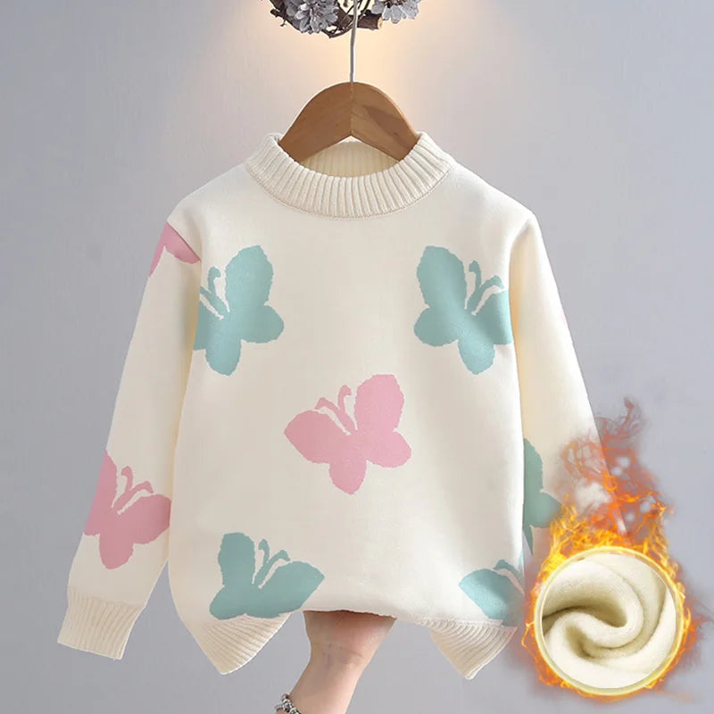 Girls' Knitted Sweater Cute Butterfly Design for Winter