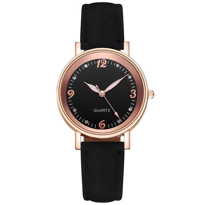 Elegant Women's Quartz Watch with Leather Band and Luminous Dial