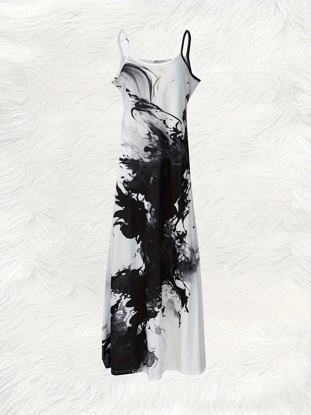 Black and White Abstract Marble Print Maxi Dress for Women