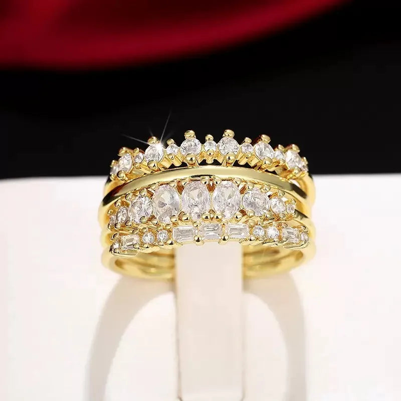 14k Gold Plated Stacking Rings Set with Zirconia for Women