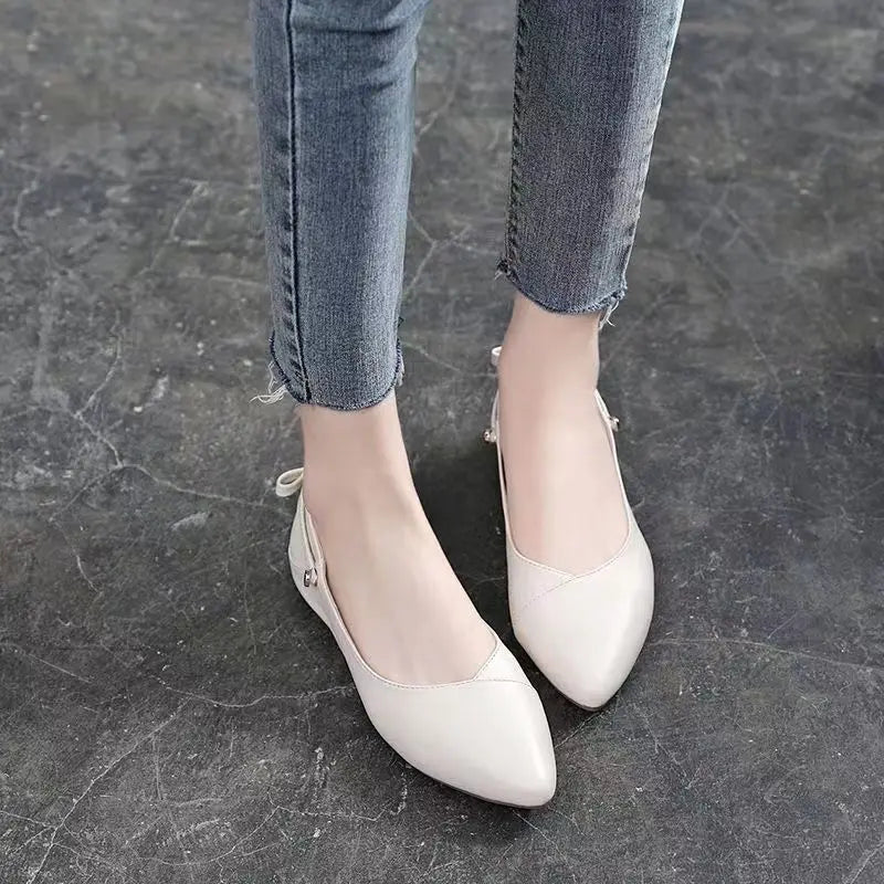 Shoes for Women 2025 Pointed Toe with Bow Ladies Summer Footwear Flats Moccasins White Flat Slip on Young Trend Chic and Elegant