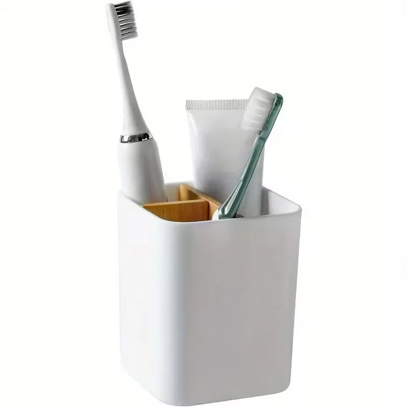 Plastic Bathroom Organizer with Three Compartments for Toothbrushes