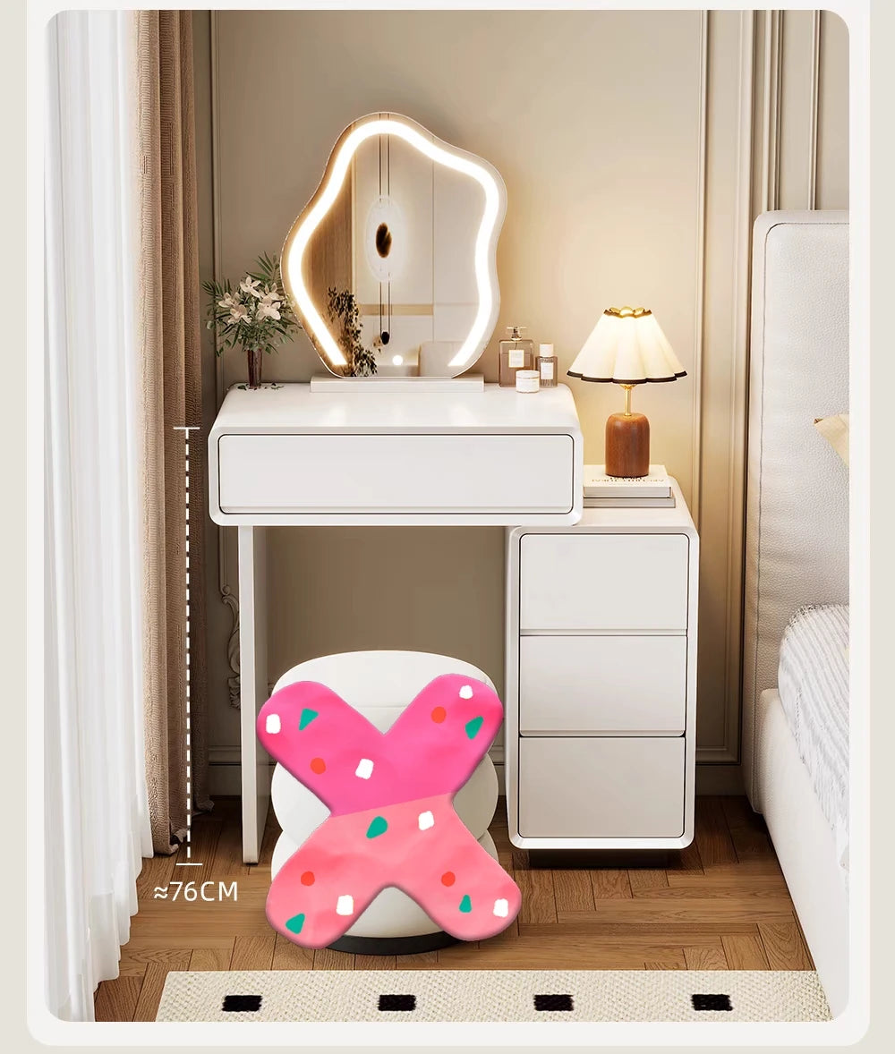 Luxury White Wood Dressing Table with Mirror for Women