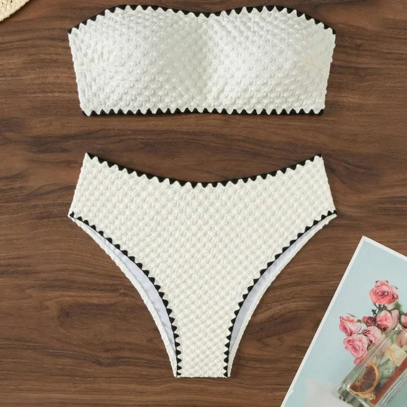 White 2 Piece Bandeau Swimsuit for Women by MALEY LifeStyle