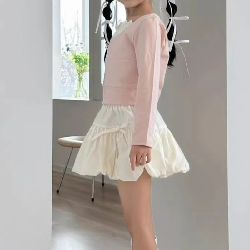 Korean Style Girls Mini Skirt with Ruffles for Summer