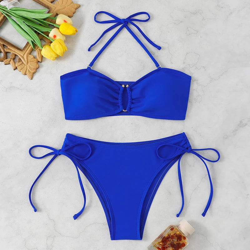 Durable Nylon Women's High Waist Knotted Bikini Set