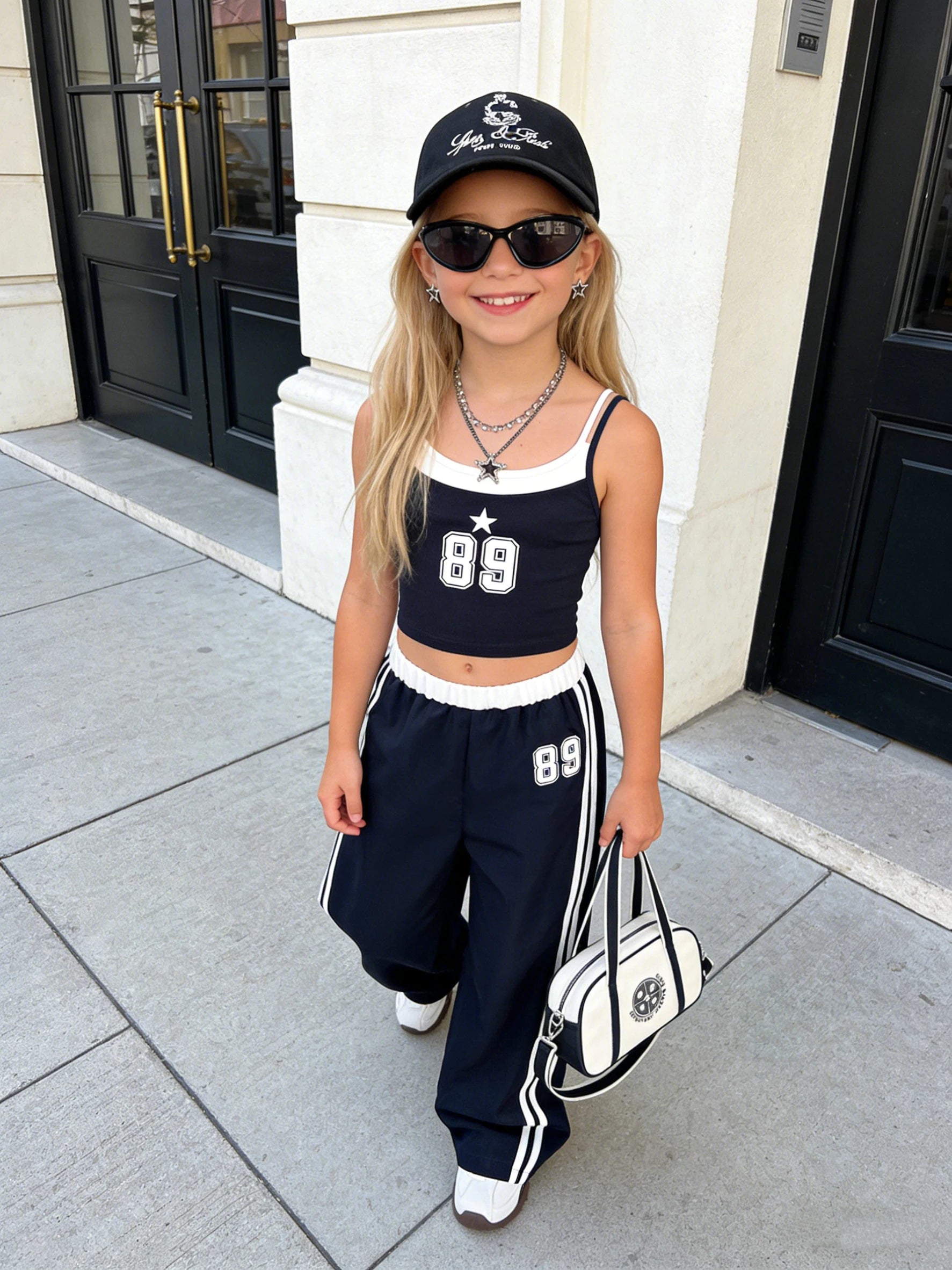 Girls' Summer Casual Set with Loose Leg Trousers