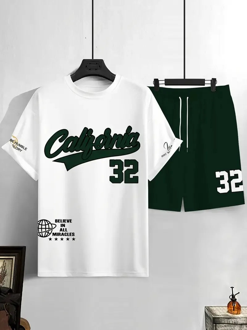 Men's Summer Casual 3D Printed Polyester T-Shirt Set