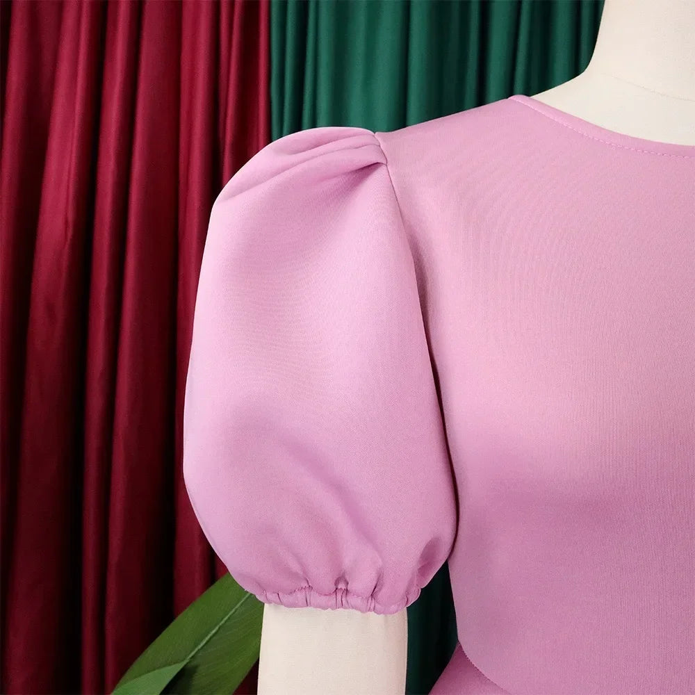Luxury Polyester A-Line Dress with O Neck for Women
