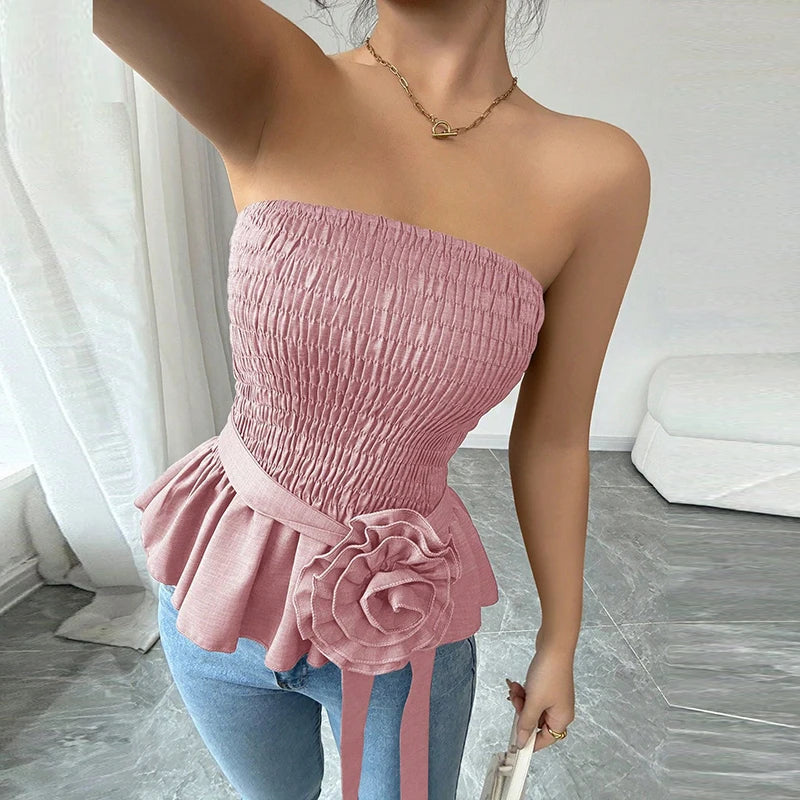 Elegant Strapless Tops Female Sexy Shirt Women Fashion Sleeveless T-Shirts Lady Knitted Tank Tops Women Tube Tops Vest