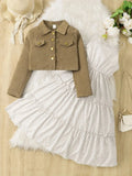 Khaki Corduroy Two-Piece Set for Girls Ages 7-13