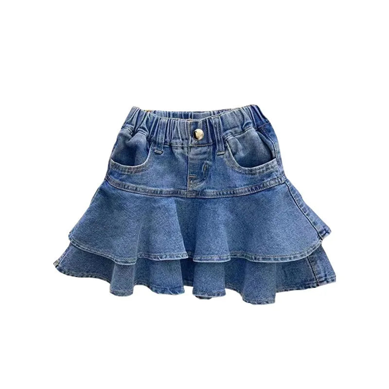 Girls' A-Line Denim Skirt in Cotton for All Seasons