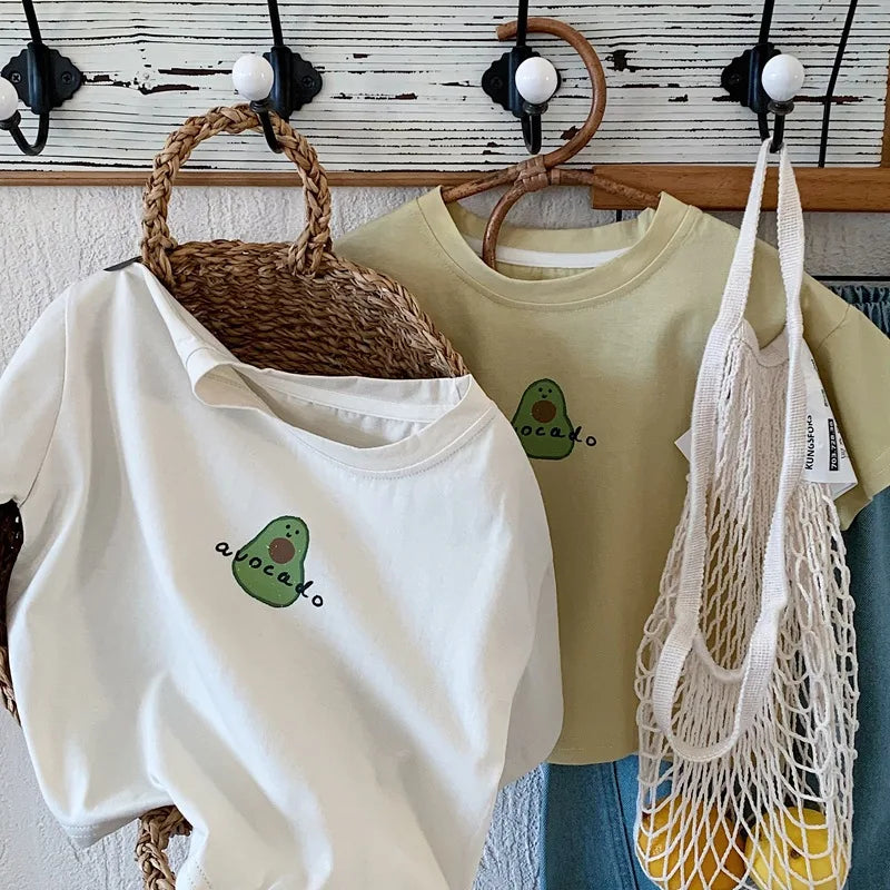 MILANCEL Summer Kids Cartoon Avocado T-Shirt for Boys and Girls