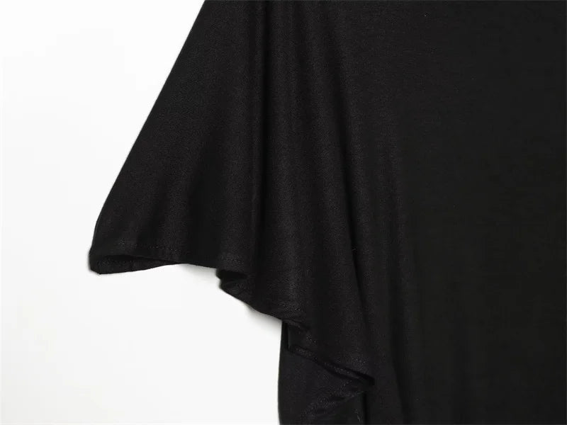 Asymmetrical Pleated Black Top for Women in Polyester