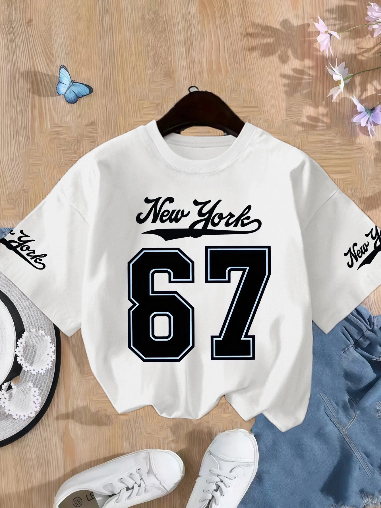 Girls' Pure Cotton Summer T-Shirt with New York Print