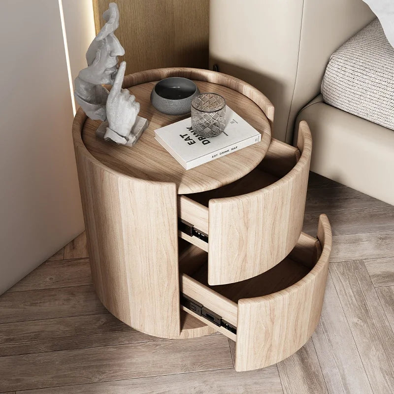 Modern Minimalist Solid Wood Nightstand with Two Drawers