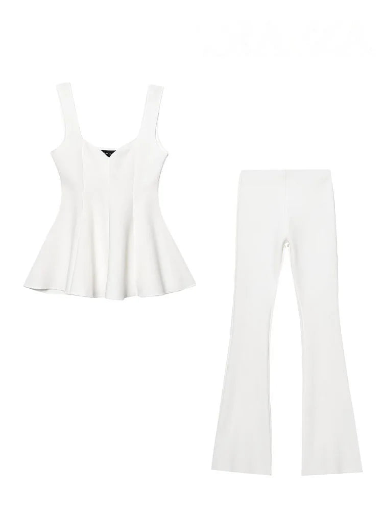 Stylish Sleeveless Top and High Waist Flare Trousers Set