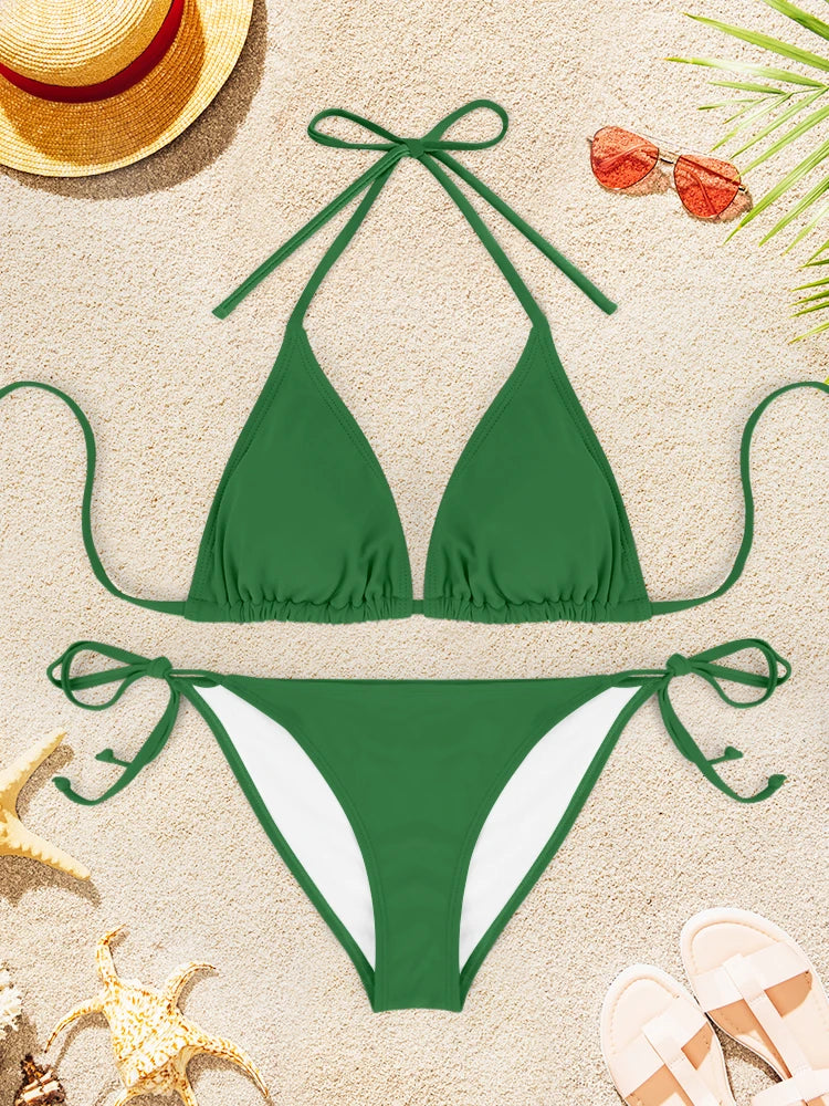 Solid Color Sexy Bikini Swimsuit Set for Women