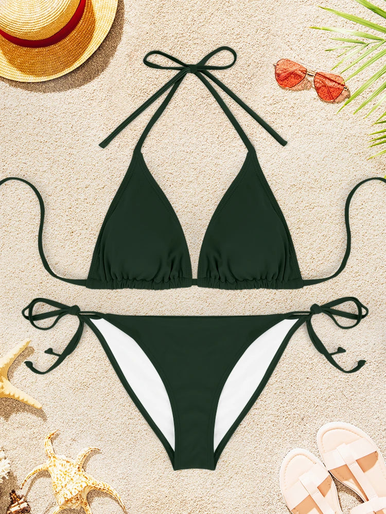 Solid Color Sexy Bikini Swimsuit Set for Women
