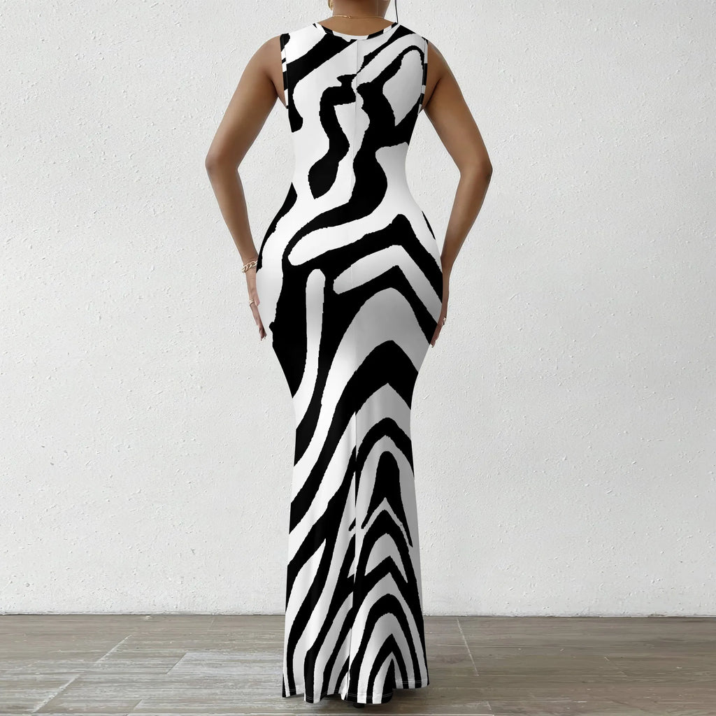 Colorful Geometric Off-Shoulder Maxi Dress for Women