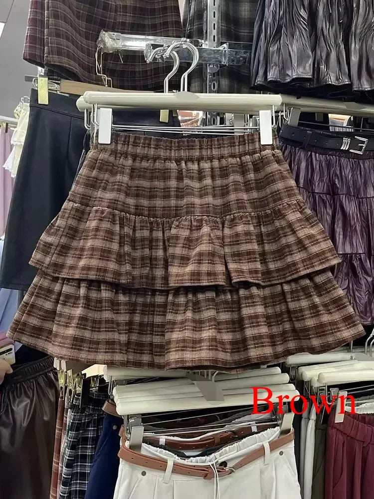 Japanese Y2k Ruffled Plaid Skirt for Women in Casual Style