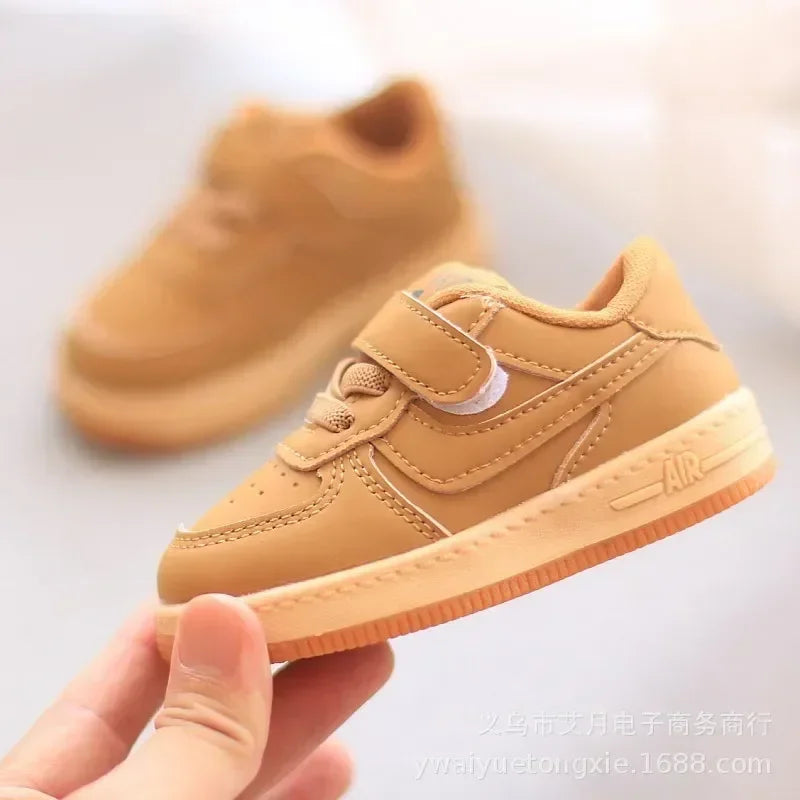 Boys White Black Yellow PU Sneakers for Autumn Winter