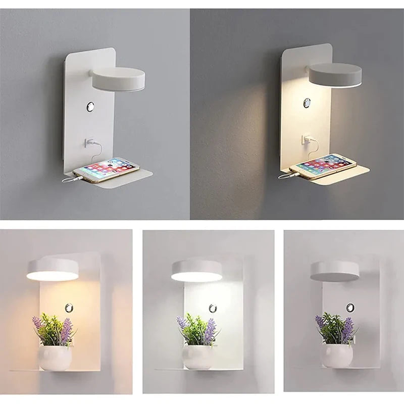 Modern Black LED Wall Lamps with USB Charging for Home