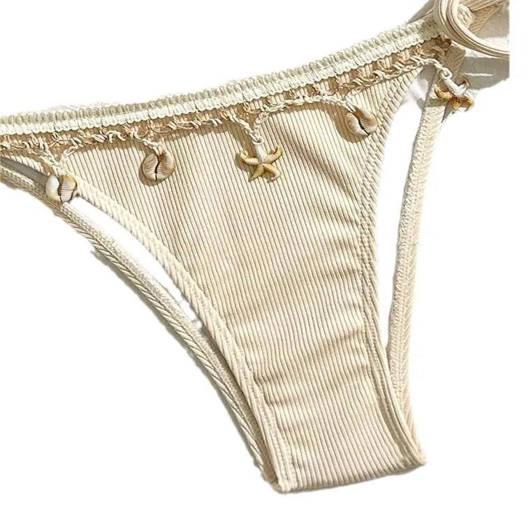 Beige Ribbed Two Piece Bikini Swimsuit for Women