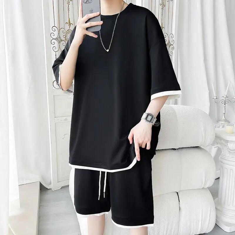 Men's Summer Solid Color 2-Piece T-Shirt and Shorts Set Casual Wear