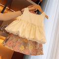 Girls' Summer Suspender Set Cotton Casual Vest and Skirt