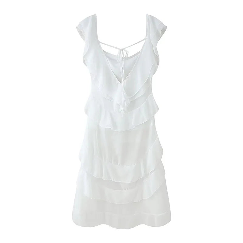 Chiffon Off Shoulder Ruffles Dress for Women in Black/White