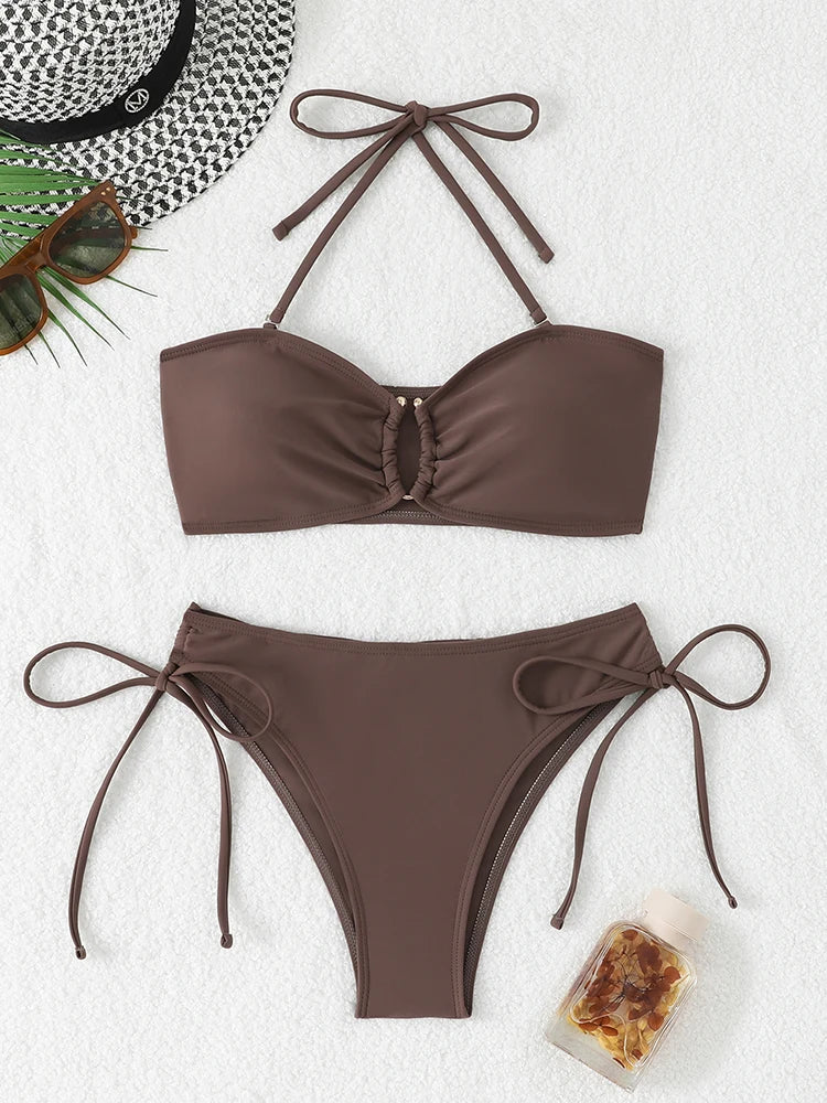 Durable Nylon Women's High Waist Knotted Bikini Set