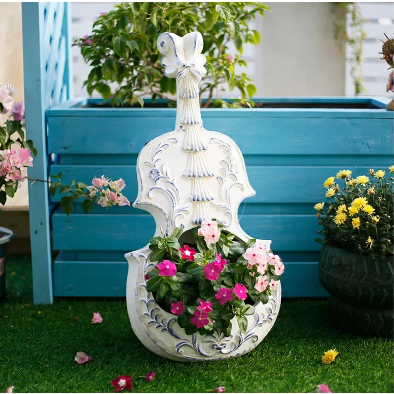 Modern Violin Planter Flower Pot for Balcony and Garden