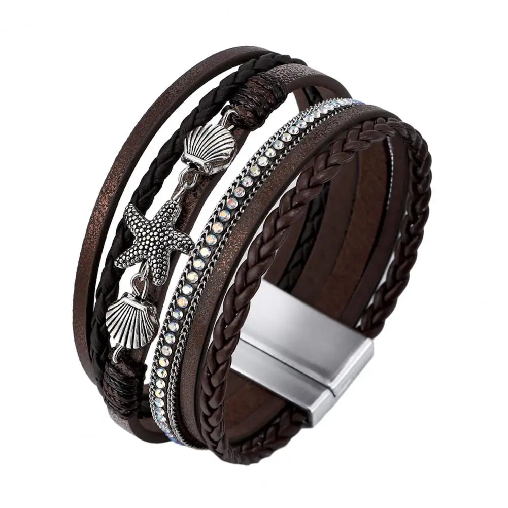 Multi-Layer Bohemian Faux Leather Braided Bracelet for Women