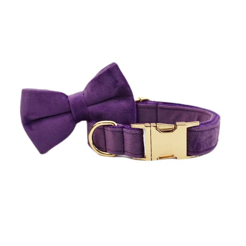 Luxury Velvet Pet Collar and Leash Set with Custom Engraving