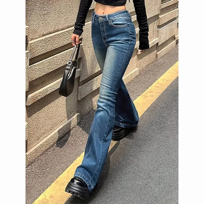 2025 Girls High Waist Flared Jeans for Women in Cotton Blend