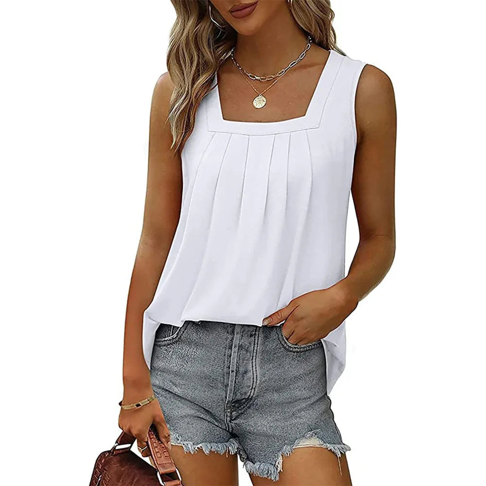 Summer Casual Solid Color Sleeveless Tank Top for Women