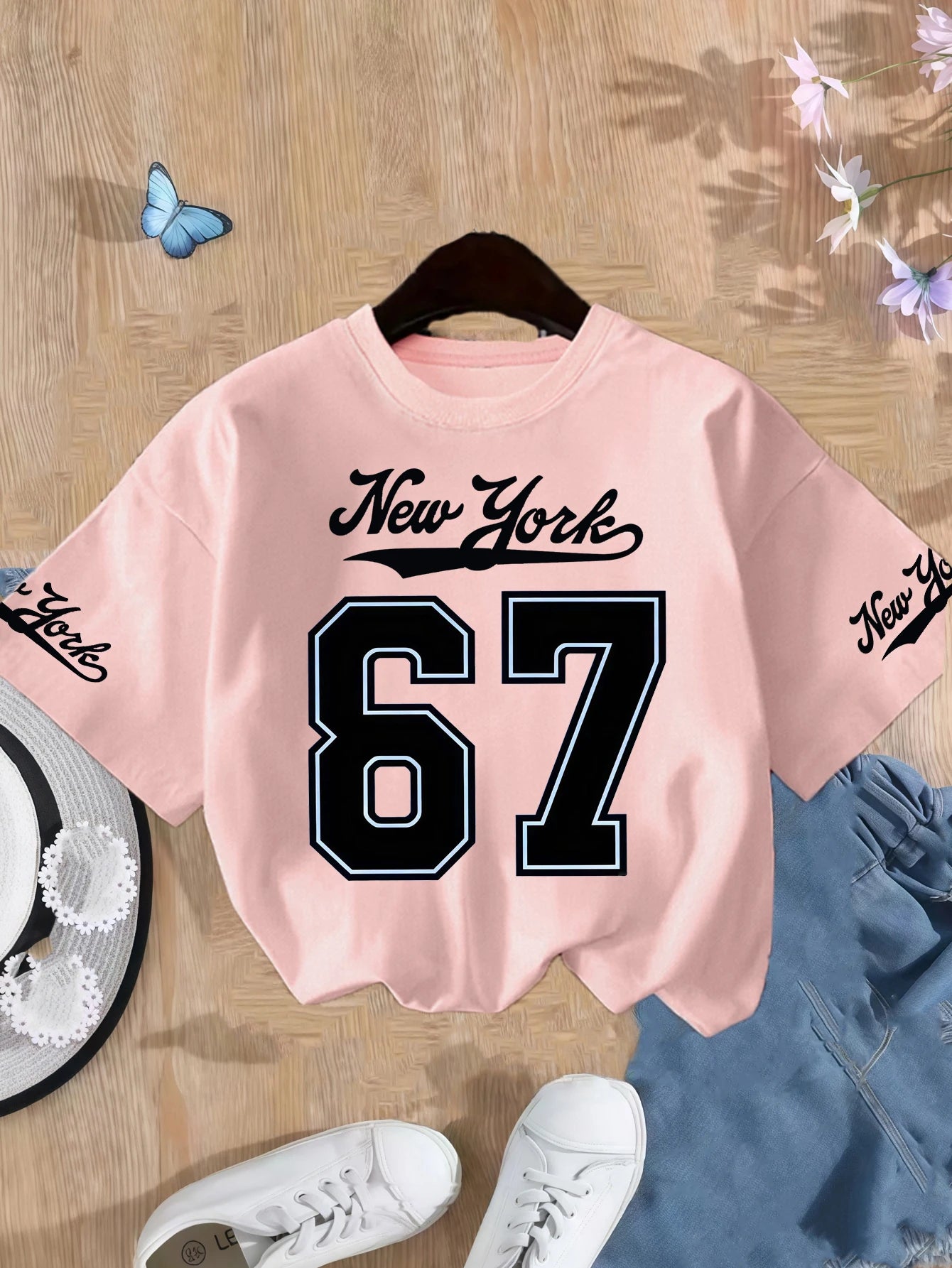 Girls' Pure Cotton Summer T-Shirt with New York Print