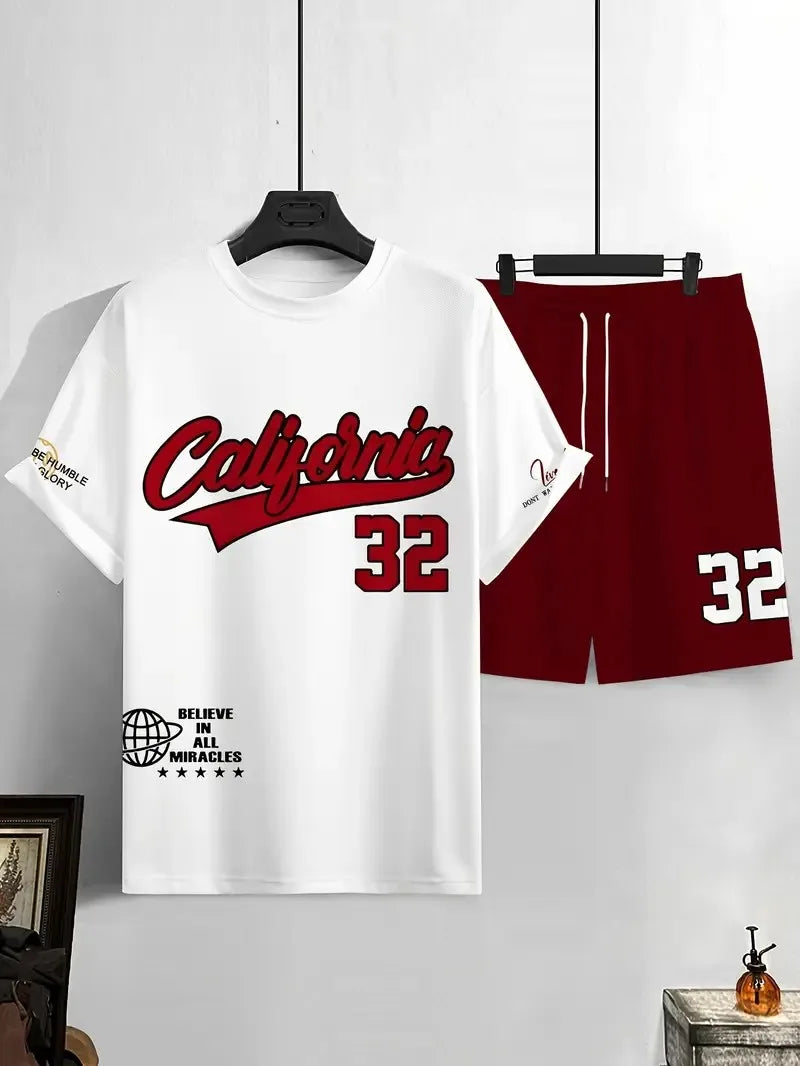 Men's Summer Casual 3D Printed Polyester T-Shirt Set