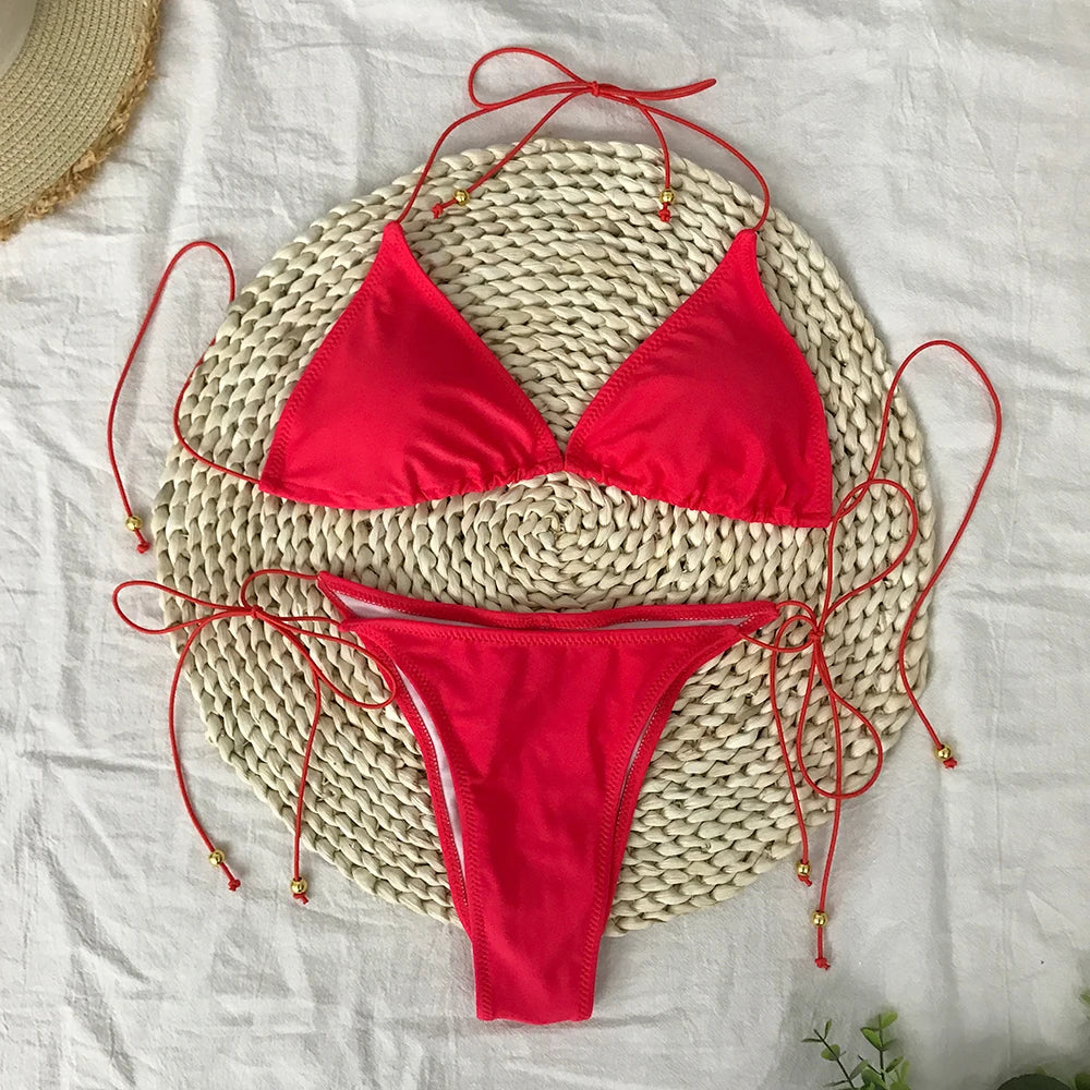 Micro Bikini Set for Women in Solid Polyester with Low Waist