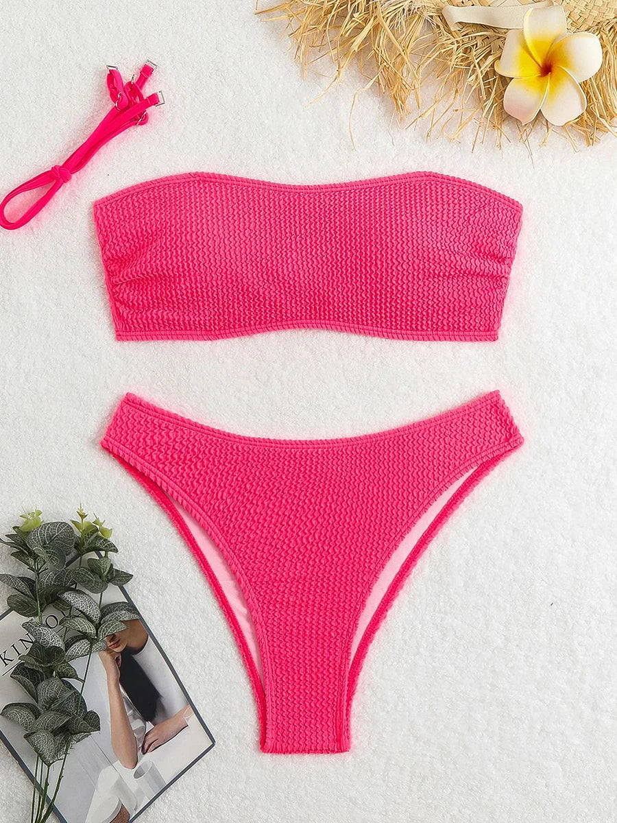 RUAON Women's Summer Bikini Set with Bandeau Neckline