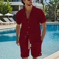 Hot Sale Men's Short-Sleeved Sets Summer Solid Loose Casual Suit Beach Style Turn-down Collar Shirts Shorts 2 Piece Sets for Men