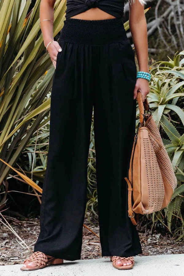 Women's Wide Leg Beach Pants with Drawstring for Summer