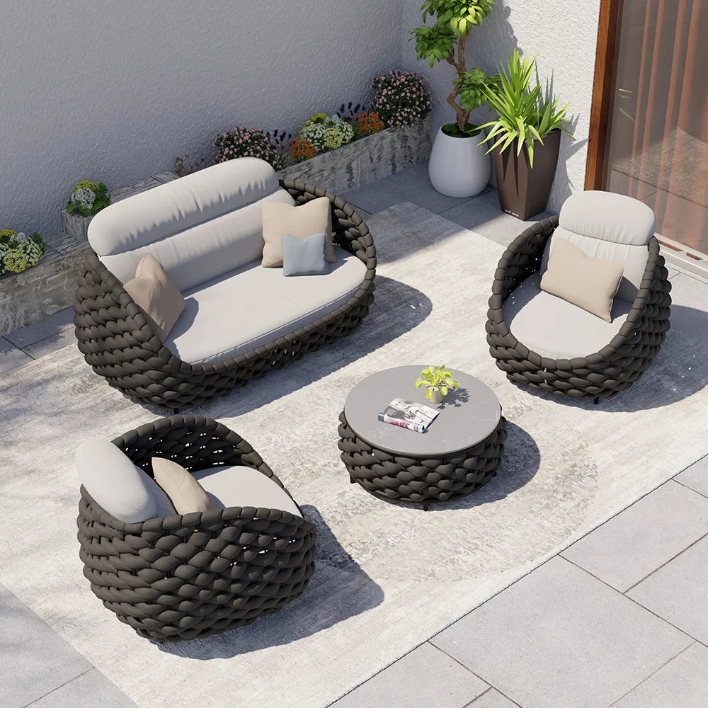 Modern Outdoor Garden Sofa Set with Aluminum Frame and UV-resistant Cushions