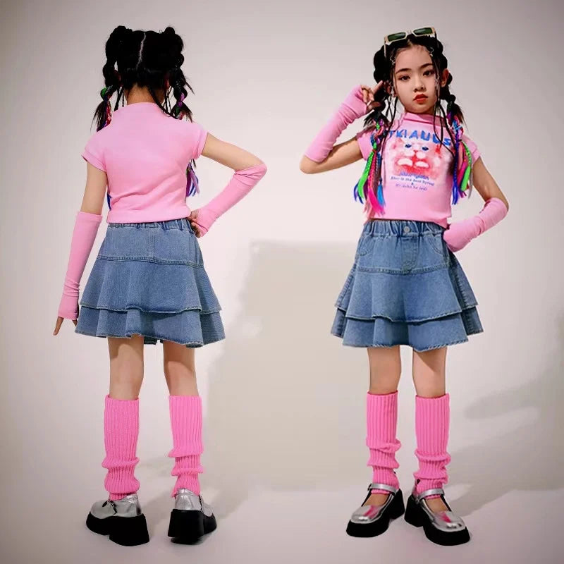 Girls Blue Cotton Denim Ruffle Skirt for Casual Summer Wear