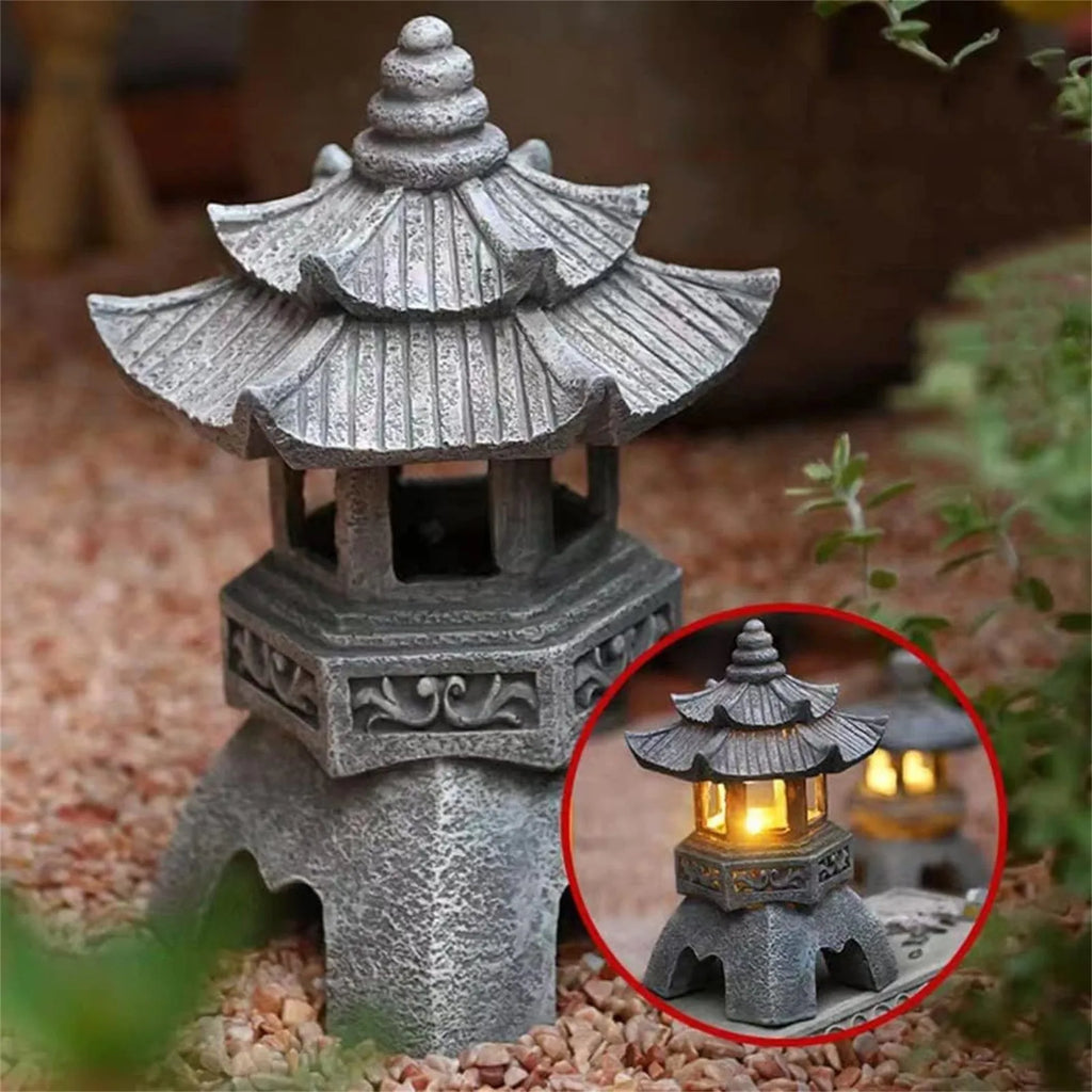 Solar Powered Zen Pagoda Lantern for Outdoor Garden Decor