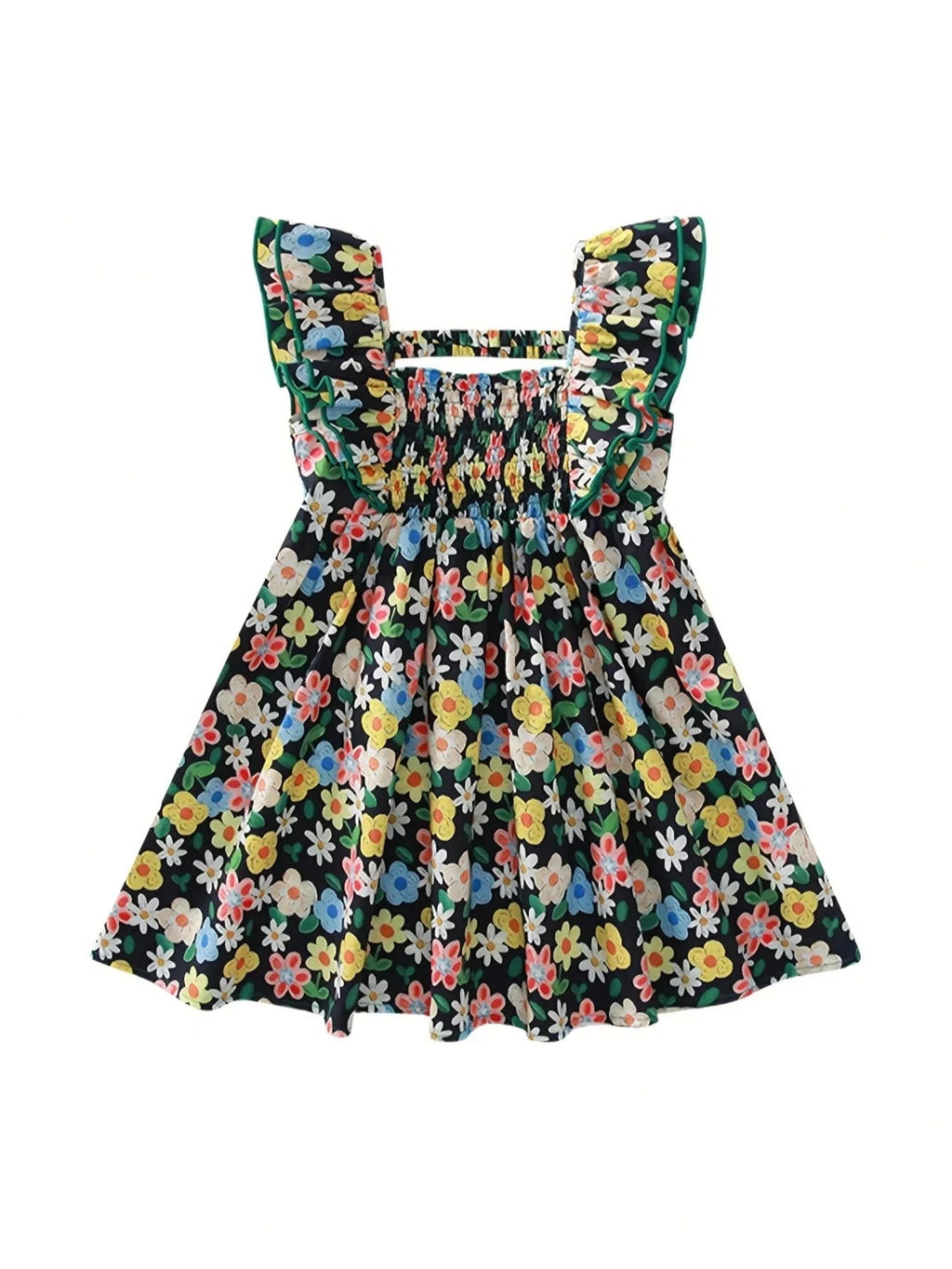 Girls' A-Line Mid-Length Dress with Ruffle Sleeves