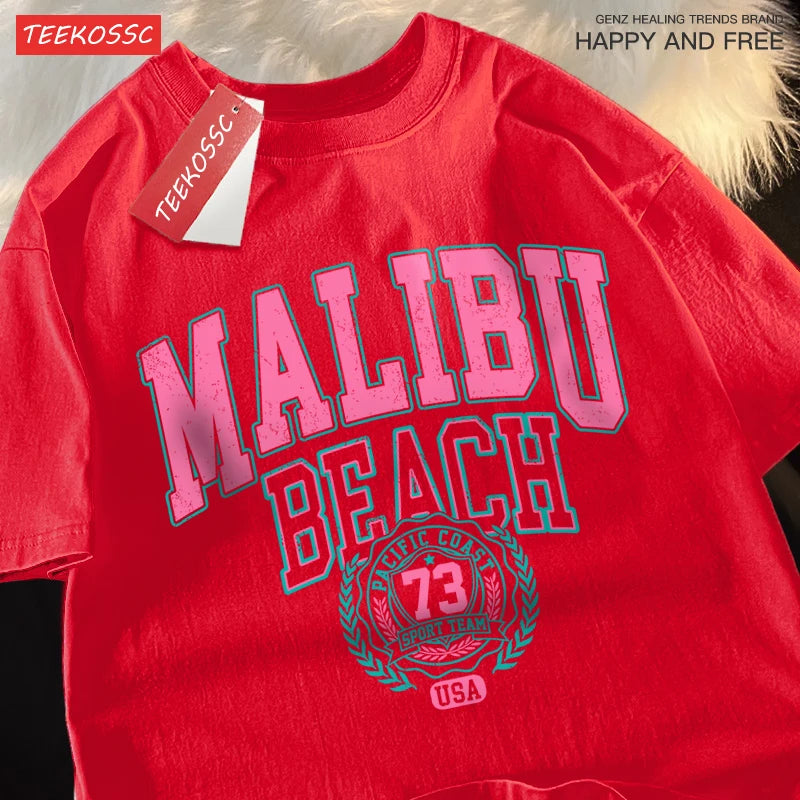 Malibu Beach Simple Letter Printing Print Men Women Top Fashion T Shirt Cotton Loose T-Shirt Casual O-Neck Clothes Oversize Top